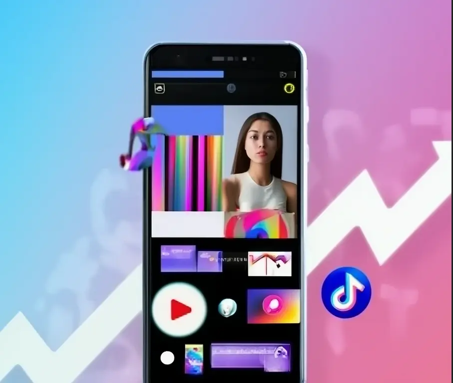 Illustration marketing montrant une marque créant des vidéos courtes avec smartphone et icônes TikTok, Reels et YouTube Shorts.