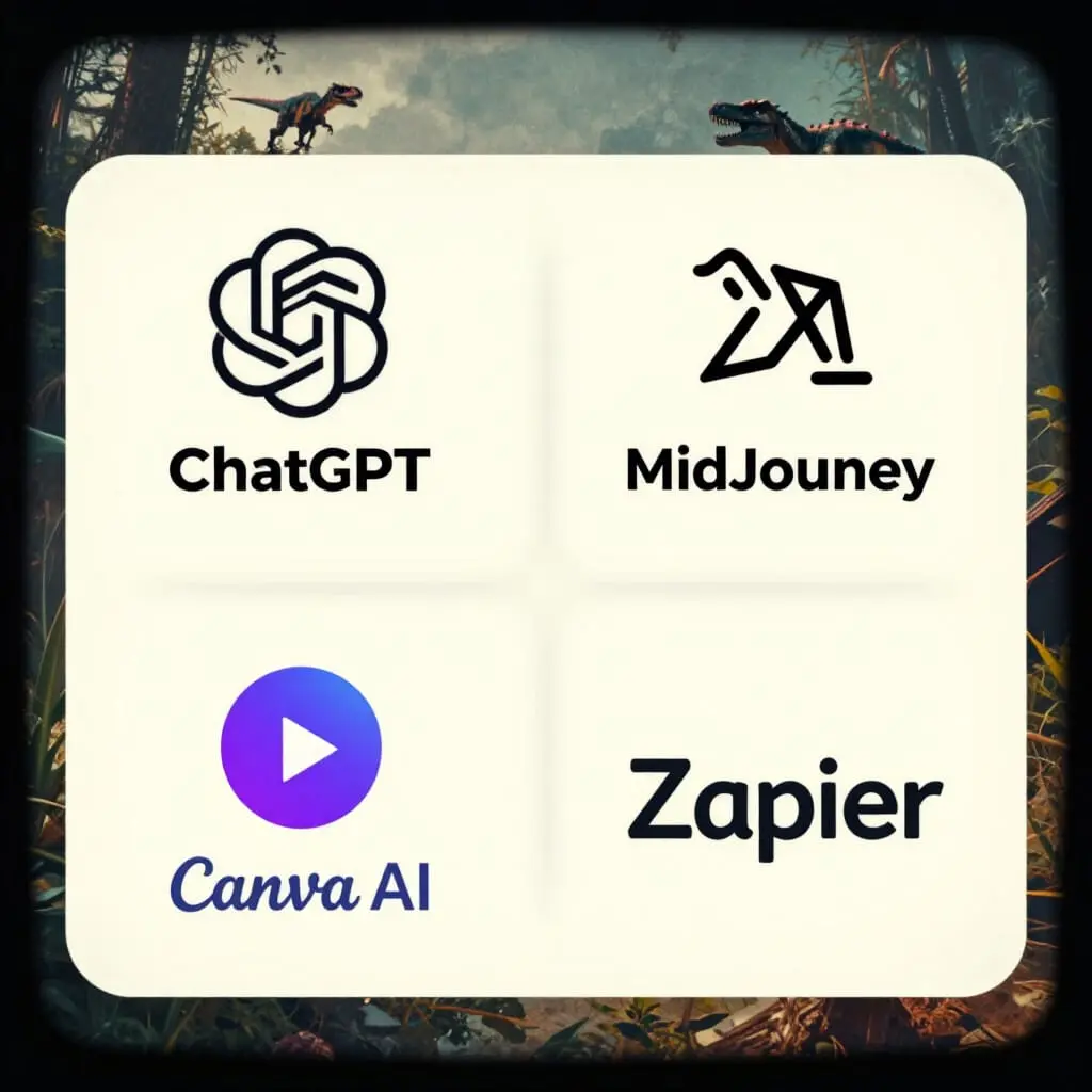 Infographie comparant les principaux outils IA pour gagner de l’argent : ChatGPT, MidJourney, Canva IA et Zapier
