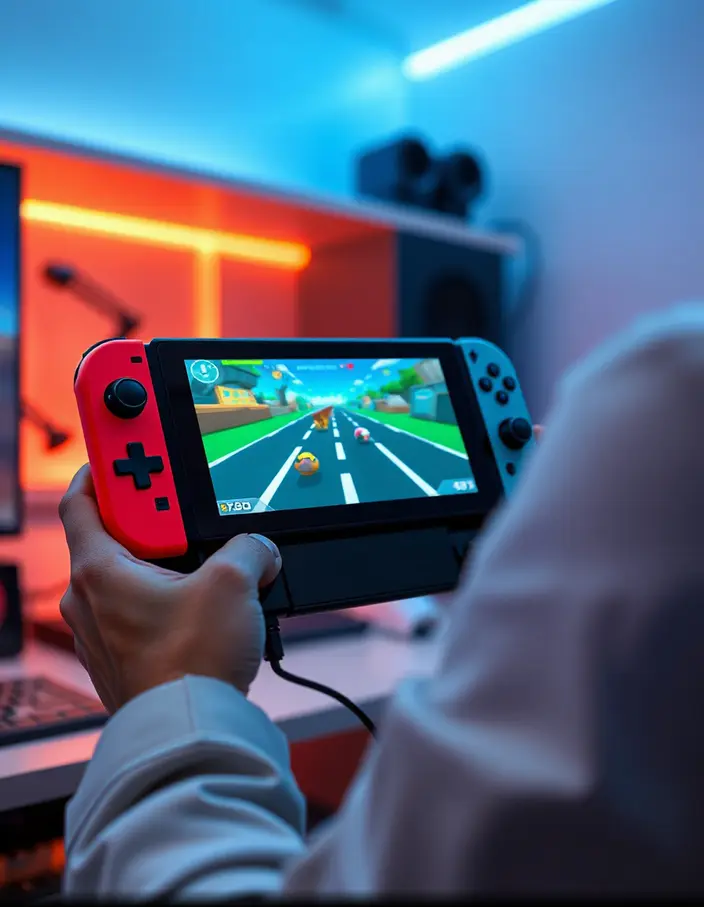 Joueur expérimenté testant les performances améliorées de la Nintendo Switch 2 en mode docké, avec un gameplay fluide et une précision accrue pour le speedrun.